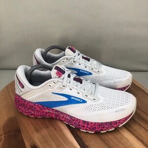 Brooks Adrenaline GTS 22 Womens Running Shoes White Pink Cheetah Size 11 Lace Up